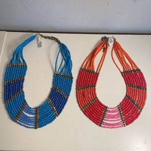 Beaded Collar Necklaces, 2 Necklaces/Orange & Blue